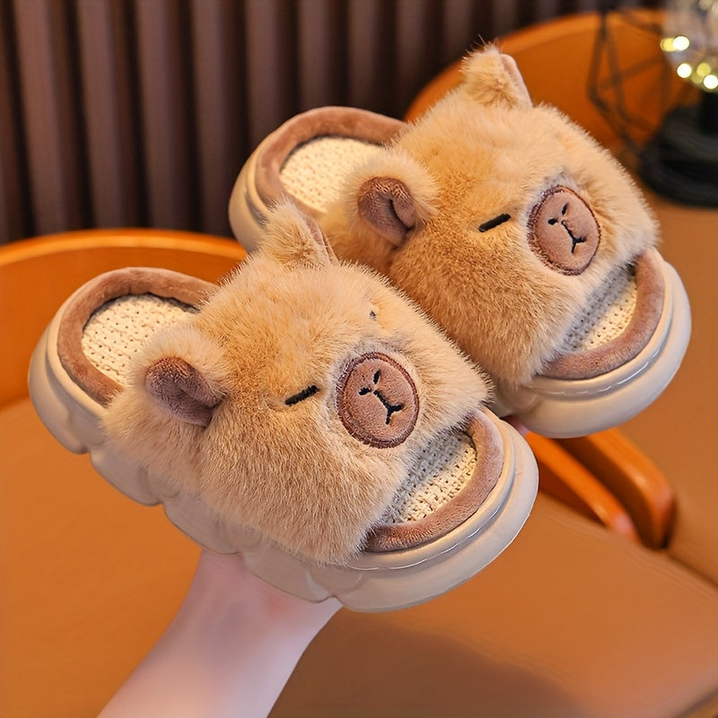 Zapatillas de Casa para Nios  Calzado Suave con Rostro de Oso Suela Antideslizante Ligera y Fcil de Ponerse para Bebs Nios y Nias  Interior Acolchado Forro Peludo Suela EVA Amortiguada MarrnBeige Para Todas las Estaciones