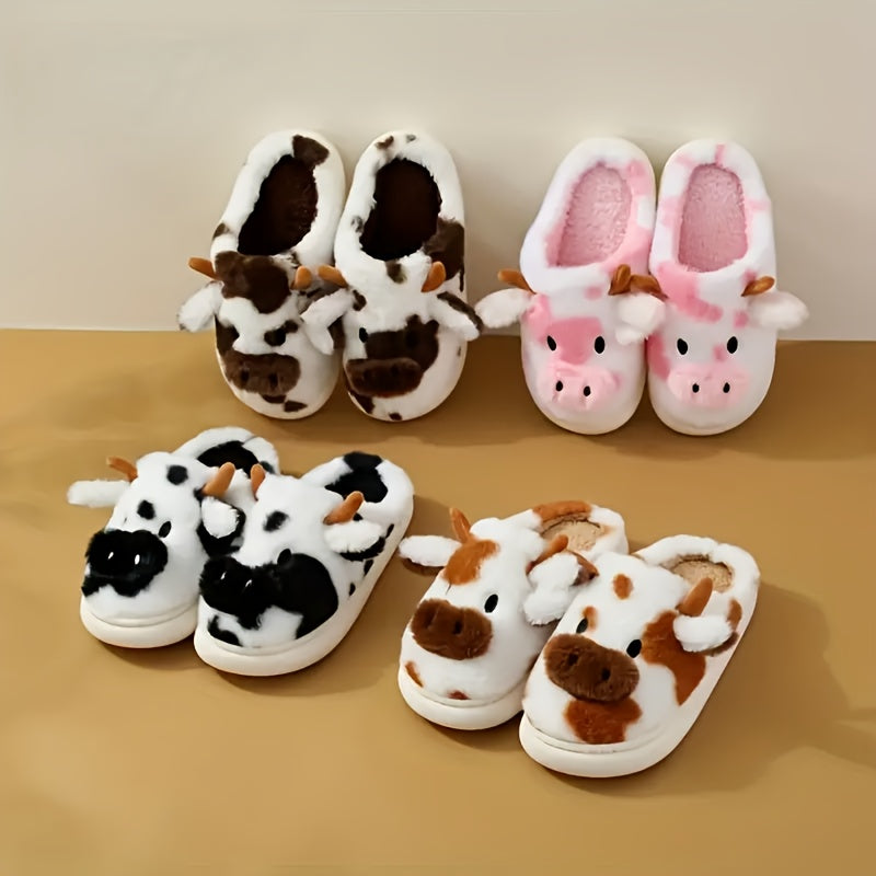 Pantuflas Suaves de Vaca con Manchas  Estampado Rosa y Blanco Diseo Hoof SlipOn para InviernoExterior Cmodo Concha TPR Cuernos Adorables  Cola TipoVaca s 