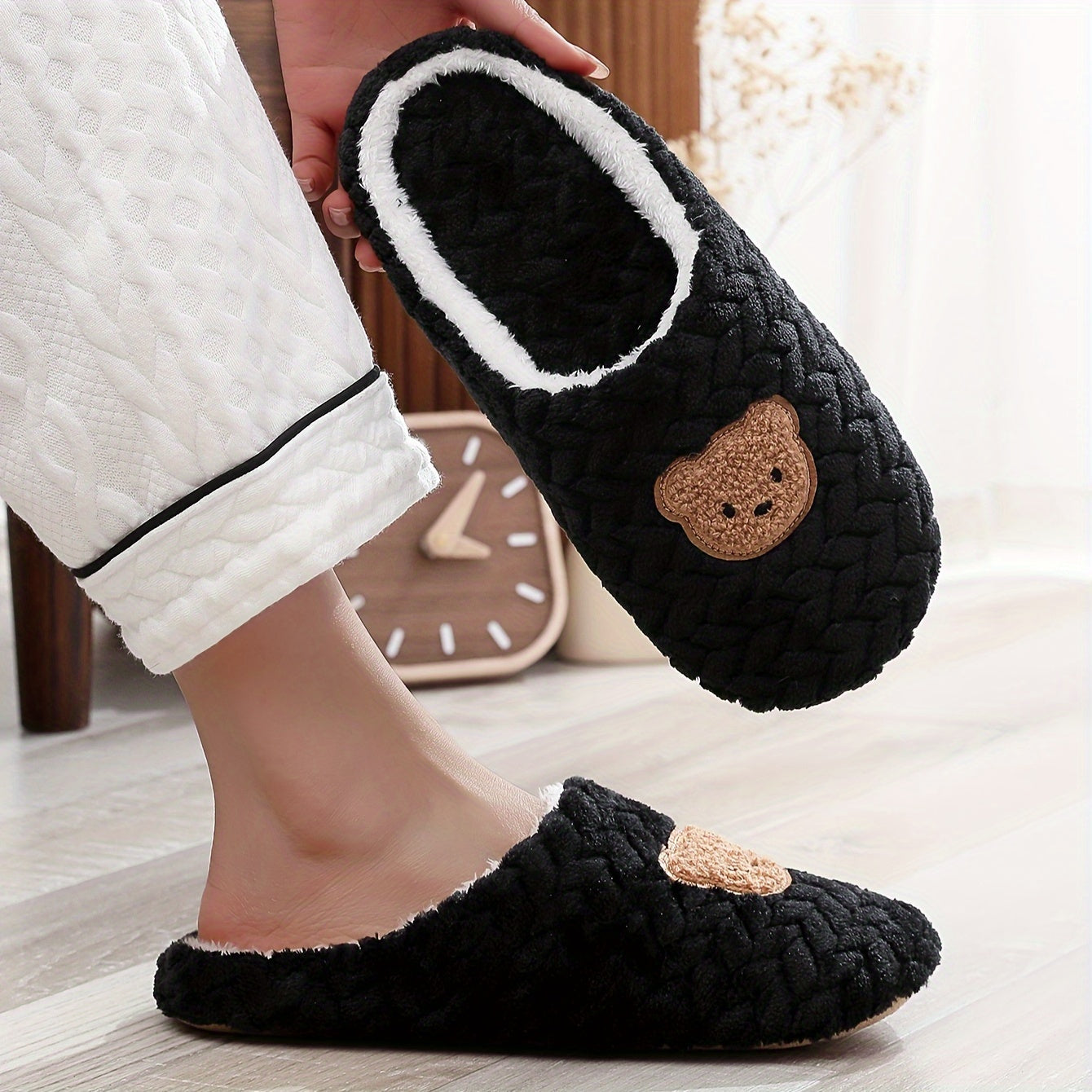 Patrn De Oso Lindo Zapatillas De Invierno De Felpa Punta Cerrada Suave Suela Deslizante En Zapatos Peludos Acogedor Y Clido Zapatillas De Casa