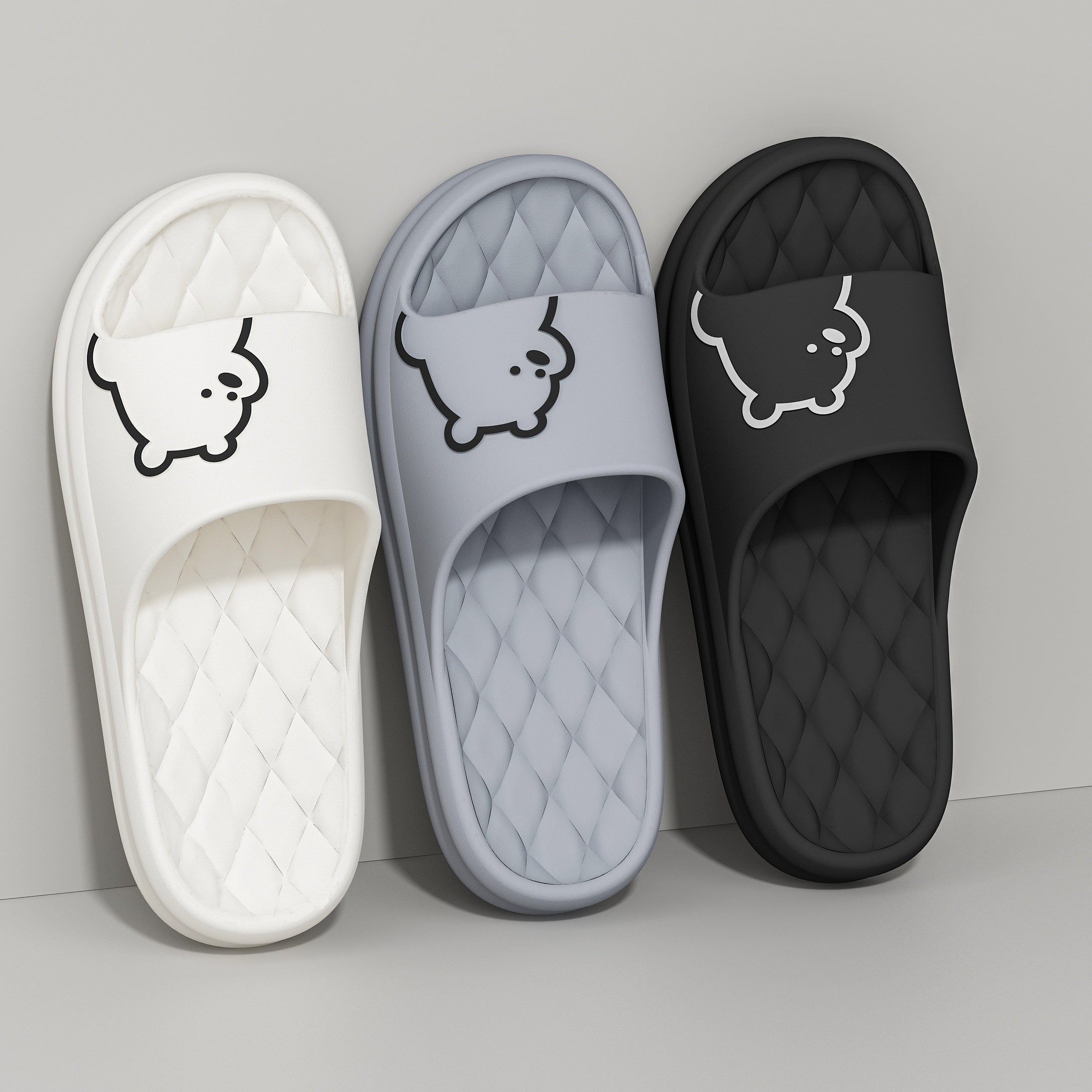 Zapatillas de Mujer con Estampado de Oso Lindo  Material EVA Cmodo Patrn Acolchado Ligero y Casual  Perfecto para Todas las Estaciones Uso en Casa y Bao  Disponible en Blanco Gris Negro Zapatillas CasualesDiseo de Oso LindoEstampado de Dibu